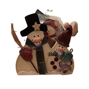 Holiday Classics Collection Snowman 6 Coasters Holder Wood Cottage Core